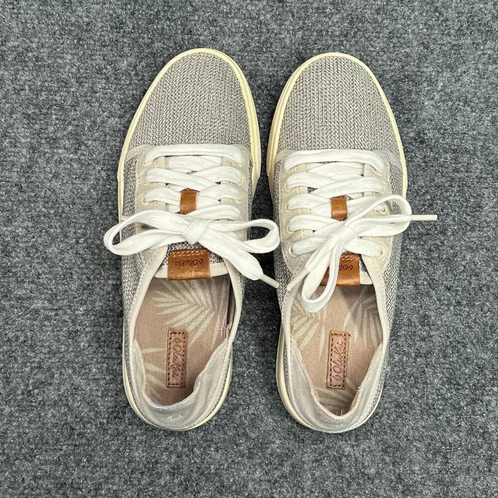 OluKai Pehuea Lī Sneakers Women's Size 6.5 Tan Convertible Heel Lace Beach Shoes